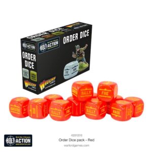 Bold red Order Dice for Bolt Action enhance tactical gameplay and strategy in tabletop wargaming.