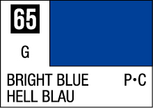 Vibrant bright blue color swatch labeled 65G with translations and symbols for easy identification.