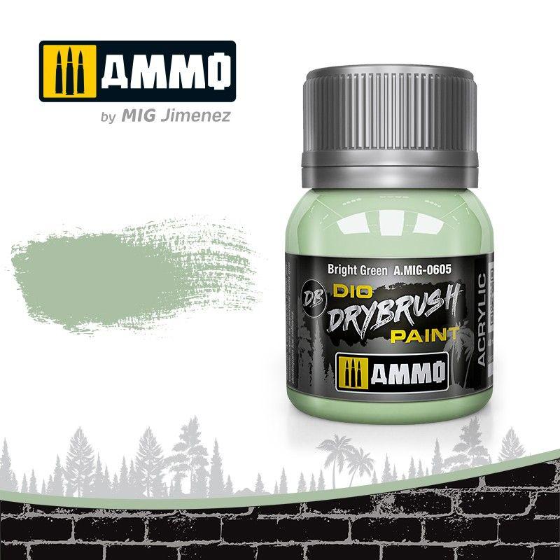 Bright Green dry brush paint by Ammo for detailed miniature painting and model enhancement.