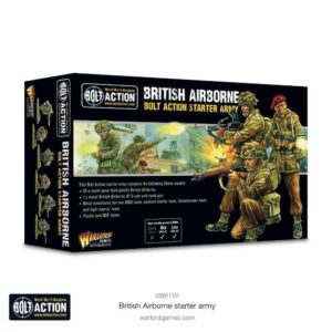 British Airborne Army Starter Set for Bolt Action featuring dynamic WWII soldier illustrations.