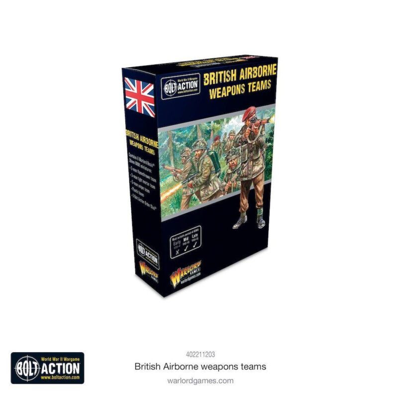British Airborne Assault Weapons Teams Box Set featuring dynamic WWII soldier artwork and Union Jack design.