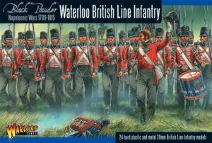 British Line Infantry in red coats at the Battle of Waterloo, showcasing historical military detail.