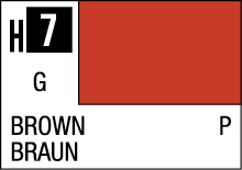 Warm brown color swatch labeled H7, featuring BROWN and BRAUN in bold text.