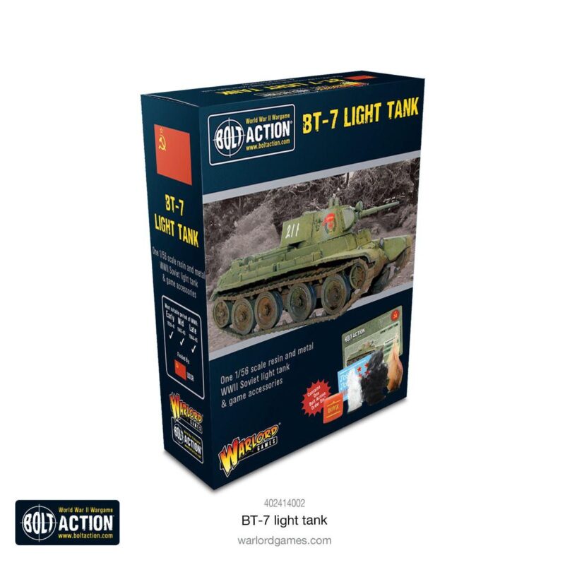 BT-7 Light Tank model box for Bolt Action tabletop wargaming with detailed artwork.