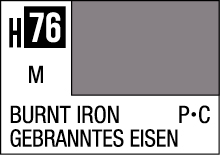 Burnt Iron H76 color swatch for art and design, featuring muted gray and German translation.