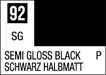 Semi-gloss black paint color code 92 with German translation for inclusive labeling.