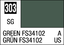 Dark Green FS34102 color label for military applications, featuring international designations.