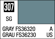 Bilingual grayish-blue color swatch FS36320, number 307, for military and industrial use.