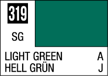 Vibrant light green color swatch 319 with English and German labels for design reference.
