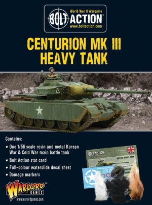 Centurion MK III Heavy Tank model for Bolt Action wargaming with decals and gameplay accessories.