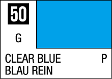 Vibrant Clear Blue color sample card featuring bilingual labels and color code 50.