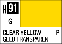 Bright clear yellow color sample H 91, labeled CLEAR YELLOW and GELB TRANSPARENT.