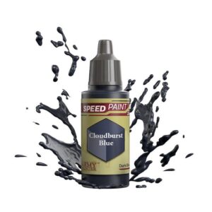 Cloudburst Blue Speed Paint bottle with dynamic paint splashes, ideal for creative projects.