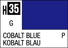 Vibrant Cobalt Blue color swatch H35, labeled Kobalt Blau, indicating pigment suitability.