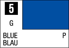 Color Guide 5 showcasing blue and its German translation, Blau, with bold numeral and vibrant block.