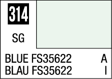 Color swatch label for Blue FS35622, with bilingual details and attributes A and I.