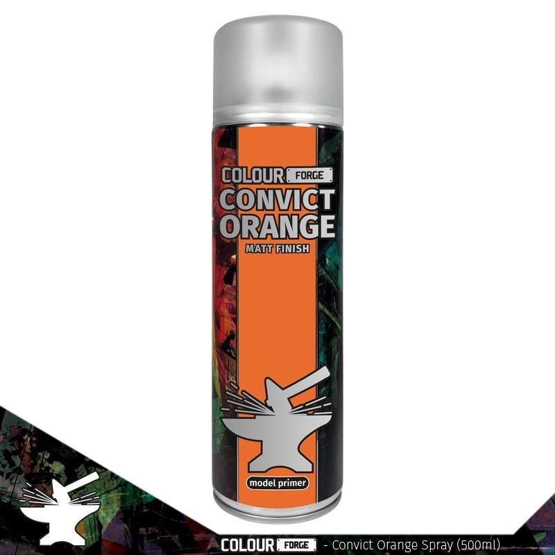 Vibrant Convict Orange spray paint can for model priming, 500ml, by Colour Forge.