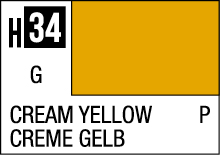 Vibrant Cream Yellow color swatch H34 with international labeling and creamy base.