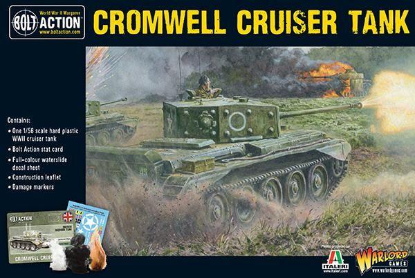 Cromwell Cruiser Tank model kit for Bolt Action with detailed, dynamic battlefield artwork.