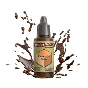 Crusader Skin Speed Paint: rich brown for miniatures, featuring precise application and dynamic splashes.