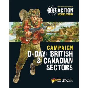 Dynamic soldier in action on the cover of D-Day Campaign: British and Canadian Forces in Action.