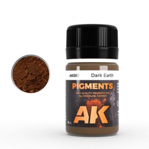 High-quality Dark Earth pigment by AK for realistic modeling and diorama creation.
