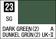 Dark green color swatch with code 23 SG and descriptor DARK GREEN (2).