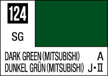 Mitsubishi Dark Green color chart with code 124, featuring English and German labels.