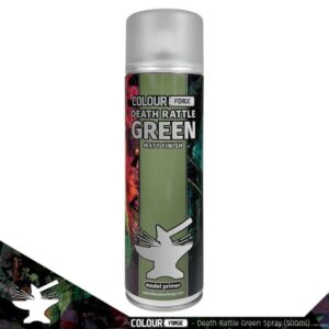 Death Rattle Green spray paint by Colour Forge: vibrant color for models and creative projects.