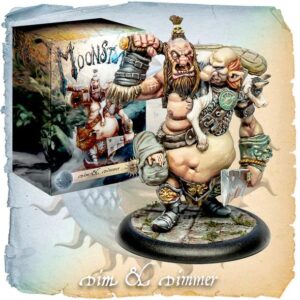 Whimsical Dim & Dimmer hero figure with companion cat on textured base, vibrant box art behind.