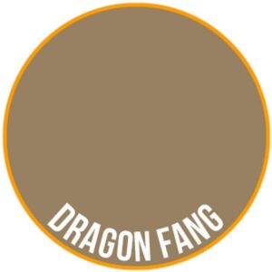 Fantasy circle design featuring bold DRAGON FANG typography with a muted sandy background.