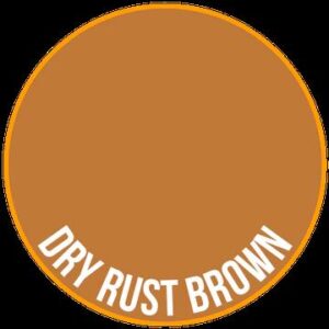 Dry Rust Brown circle with vibrant orange ring and bold white text.