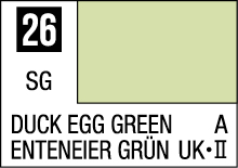 Duck Egg Green color sample card showcasing a soft green shade with multilingual labels.