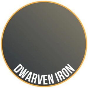 Dwarven Iron design: Bold strength and craftsmanship circular artwork with dark and gold elements.