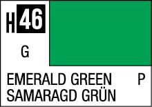 Emerald Green color sample H46 with bilingual labeling in English and German.