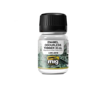 Odorless Enamel Thinner in a 35ml bottle for artists and hobbyists. Quality supply.
