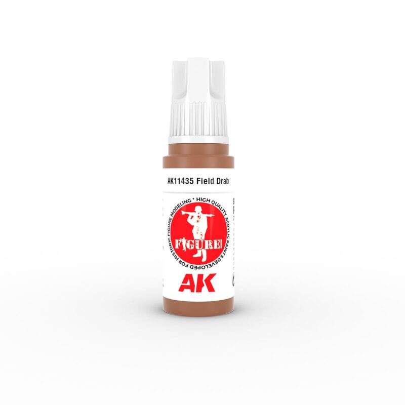 Field Drab model paint bottle with precise nozzle for detailed application and sleek design.