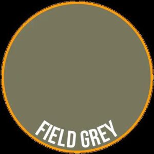 Minimalist design featuring Field Grey circle with orange border and bold text.