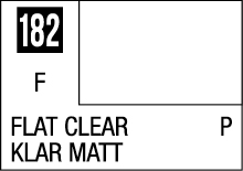 Minimalist label for Flat Clear Matte product, featuring code 182 and quality indicators.