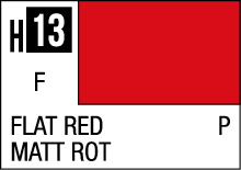 Bold flat red H13 color with German translation: MATT ROT. Modern minimalist design.