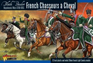 Dynamic charge of French Chasseurs à Cheval in vibrant Napoleonic cavalry action.