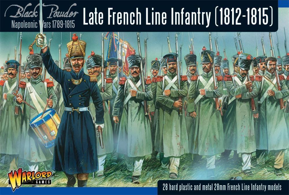 Napoleonic Era French Line Infantry in vibrant action, showcasing soldiers and commanding officer with flag.