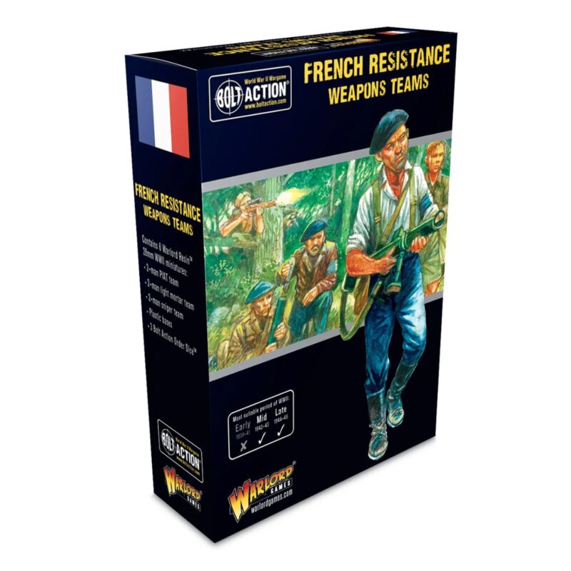 French Resistance Miniature Warfare Set box featuring vibrant WWII fighter illustrations and dynamic action poses.