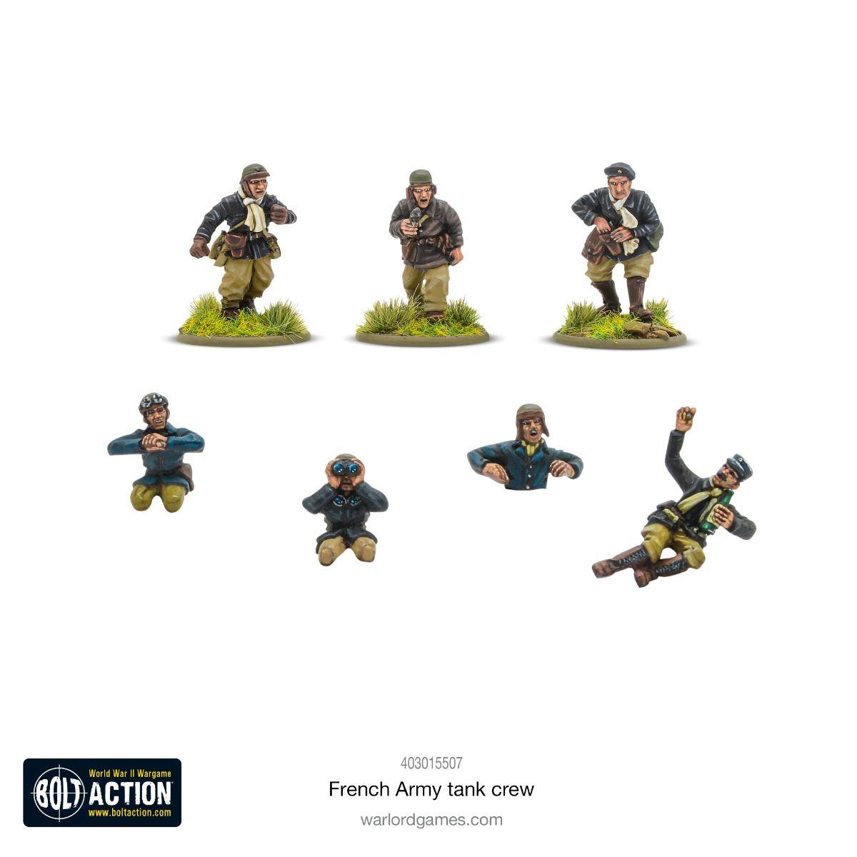 Intricate French Army tank crew miniatures for tactical gameplay, perfect for tabletop enthusiasts.