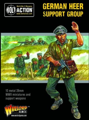 German Heer Support Group miniatures set featuring detailed WWII soldiers and support weapons.