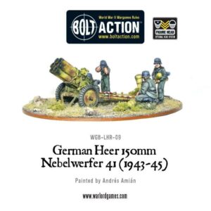 Detailed German Nebelwerfer 41 miniature with soldiers, ideal for WWII tabletop wargaming displays.