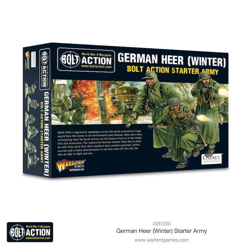 German Heer winter soldiers army box for Bolt Action tabletop wargame with dynamic WWII artwork.