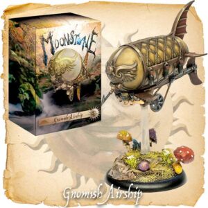 Whimsical Gnomish Airship in a vibrant forest, blending steampunk design with magical adventure.