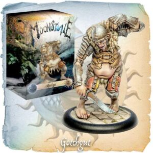 Dynamic Gotgut miniature figurine from Moonstone, featuring intricate armor and vibrant earthy colors.