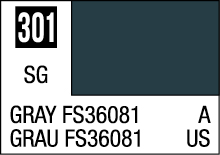 Dark gray GRAY FS36081 color swatch with international labeling in English and German.